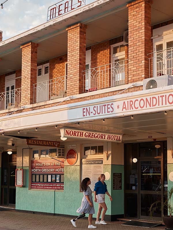 customers walking into north gregory hotel winton