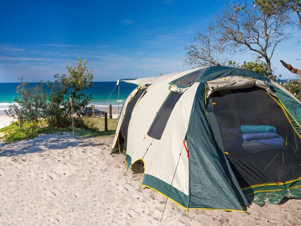 beachfront camping at Ocean Beach, Bribie Island