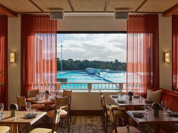 Looking over URBNSURF Sydney from RAFI URBNSURF restaurant