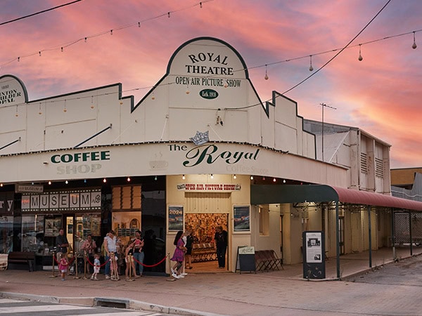 exterior shot of Royal Open Air Theatre in winton at sunset