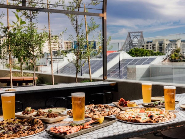 an al fresco dining setup at Valley Hops Brewing