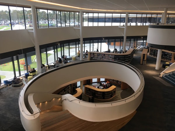 Inside Bunjil Place Library in Narre Warren, Victoria