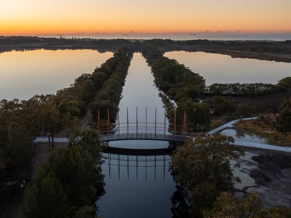 an aerial view of the Fernleigh Track at sunrise