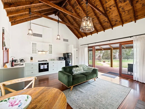 the rustic interior of Hideaway Huts, Adelaide Hills