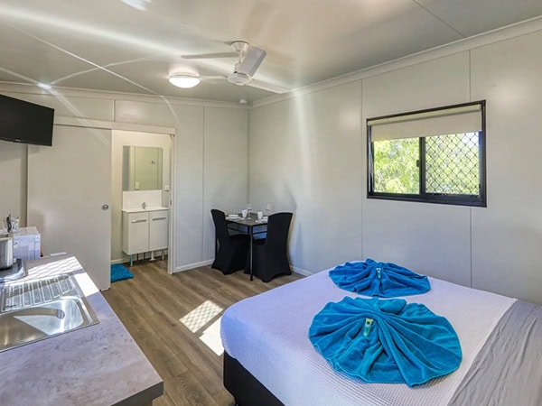 inside a cabin at The Pelican Caravan Park