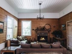 lounge room and fireplace at Poet's Lodge, Daylesford VIC