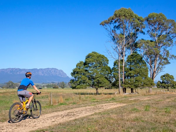 riding a bicycle through Railton to Sheffield Rail Trail