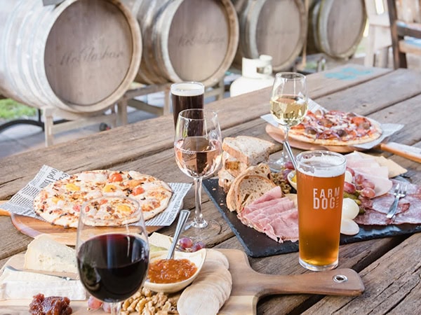 Food and craft beer spread at FarmDog Brewing
