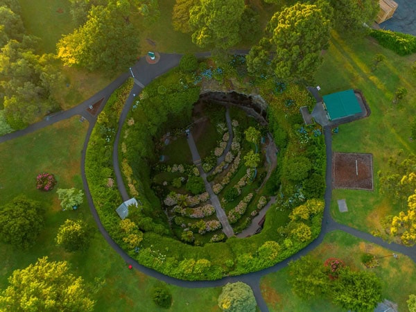 an aerial view of the Umpherston Sinkhole