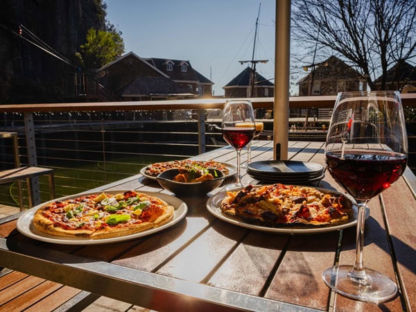 pizza with wine at Brady's Tavern, Penny Royal