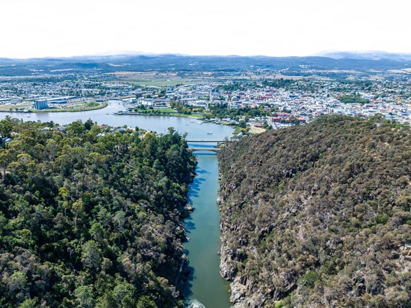 an aerial view of the Cataract Gorge