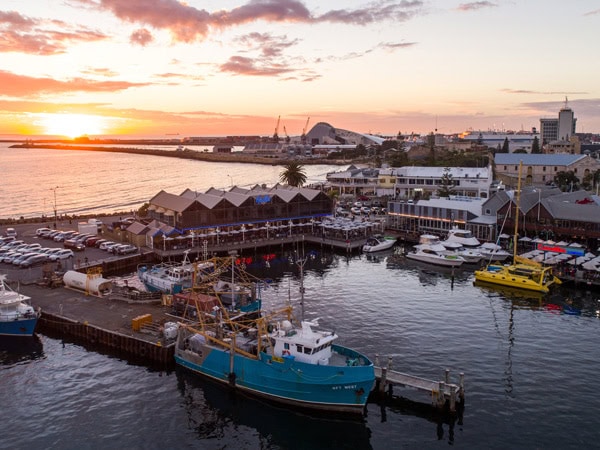 an aerial view of the Fremantle Fishing Boat Harbour