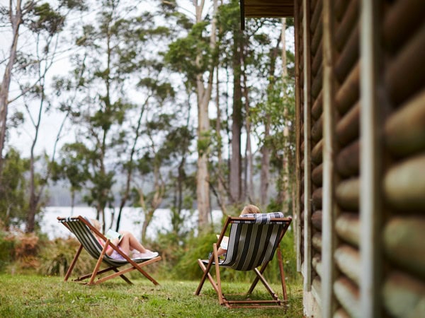 foldable chairs outside River Run Lodge, Huon Valley
