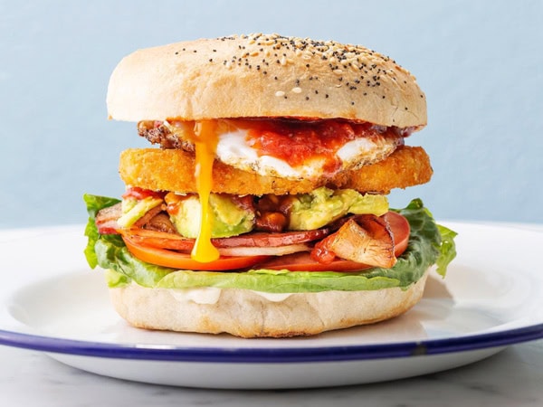 a close-up shot of a burger at The Bottle of Milk, Lorne