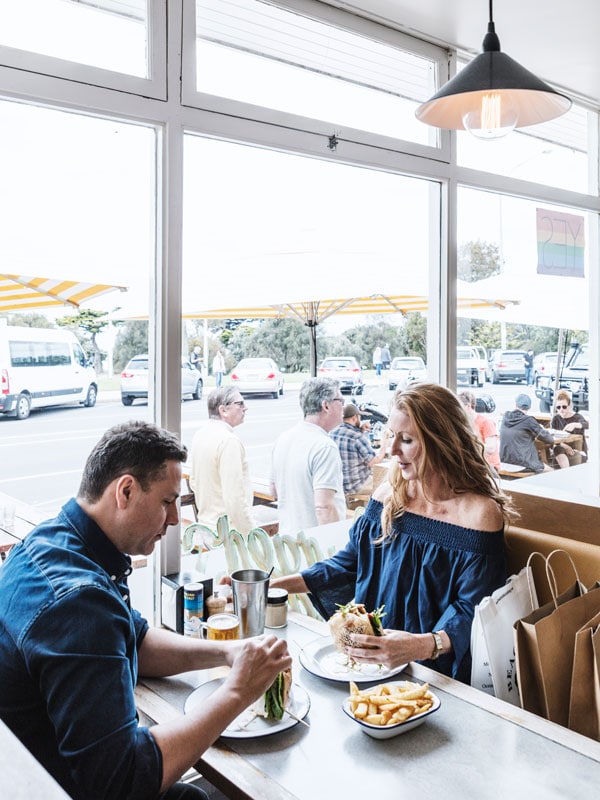 a couple dining at The Bottle of Milk, Lorne