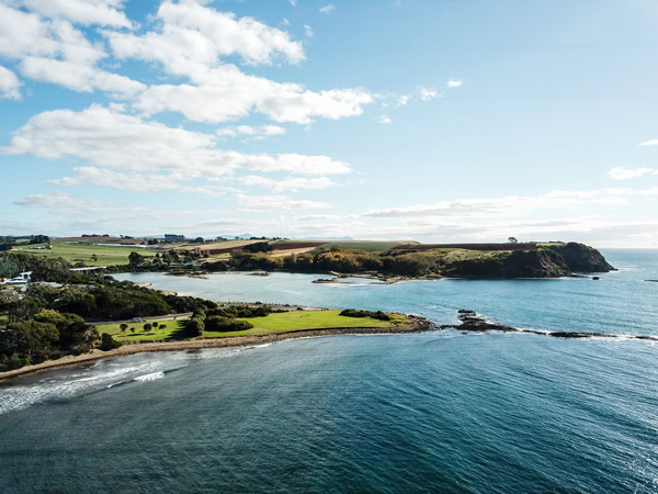 Aerial shot of Back Beach in Devonport, Tasmania