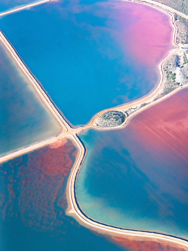 pink and blue-hued Carrarang Salt Lakes, Shark Bay, WA