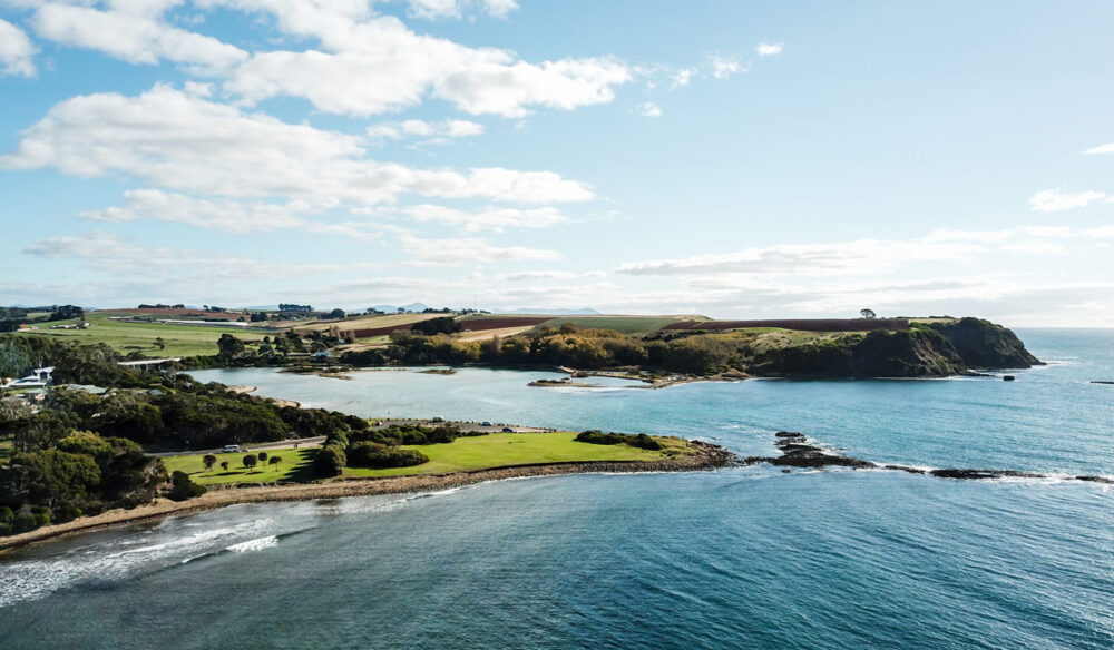 Aerial shot of Back Beach in Devonport, Tasmania