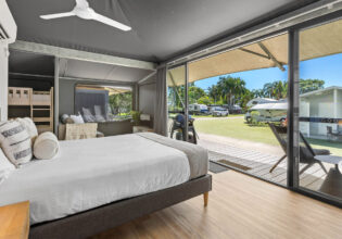 the glamping tent at Tasman Holiday Park Airlie Beach