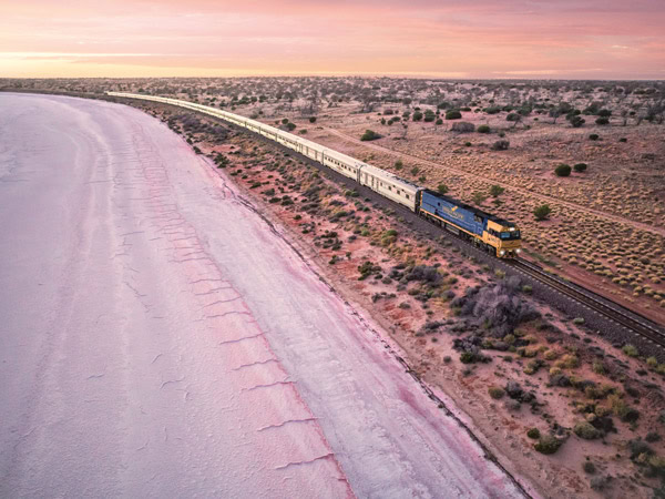 the Indian Pacific crossing Lake Hart, Woomera, SA