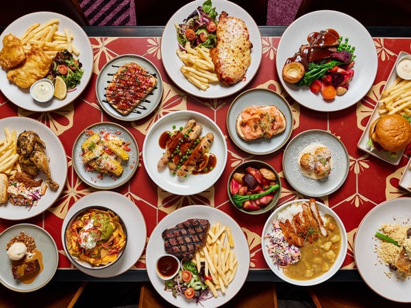 a spread of food on the table at at Koala Tavern, Brisbane