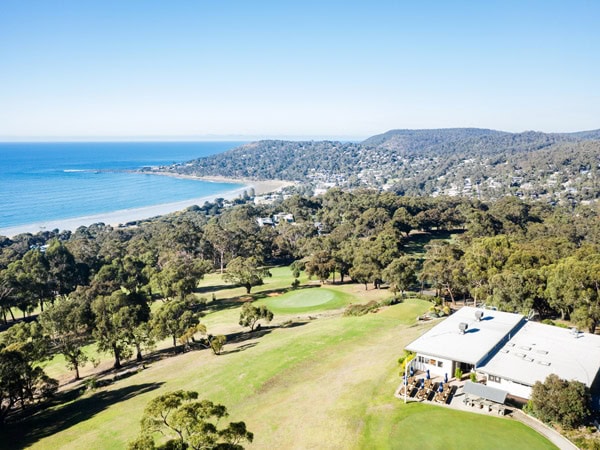 an aerial view of the Lorne Country Club near the sea