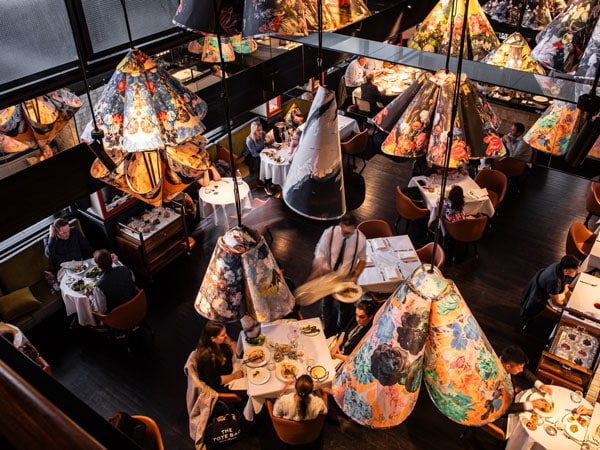 the interior details of Gowings Bar & Grill at QT Sydney