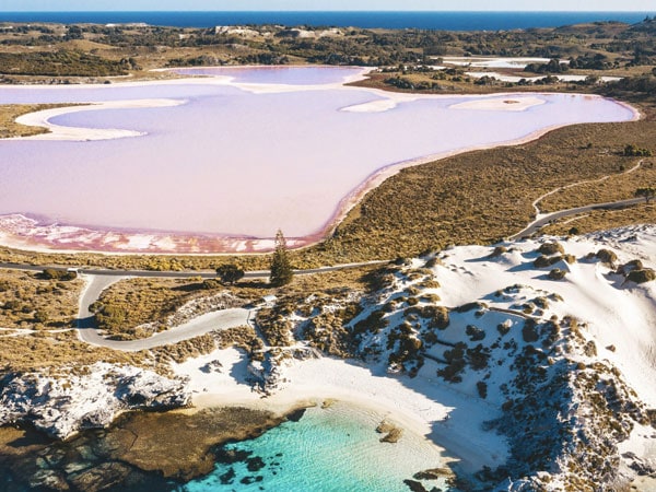 the pink lake at Rottnest Island