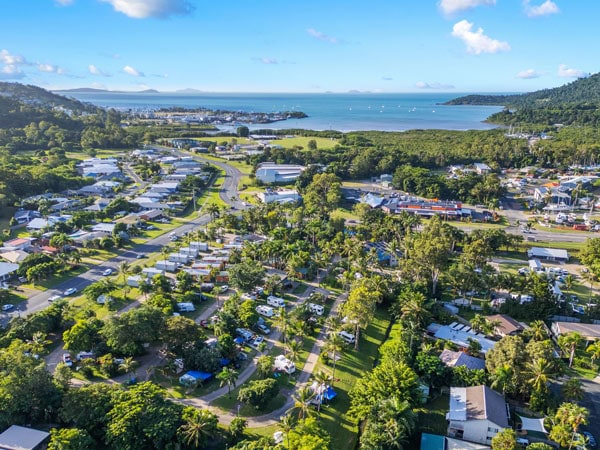 an aerial view of Tasman Holiday Park Airlie Beach