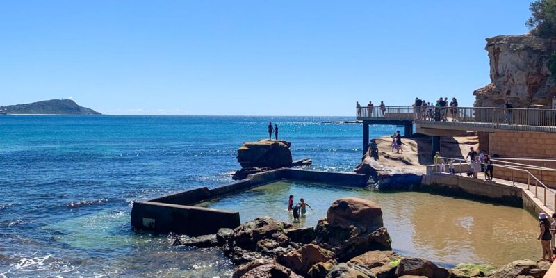 Families swimming in the rock pool at Terrigal Beach on the Central Coast