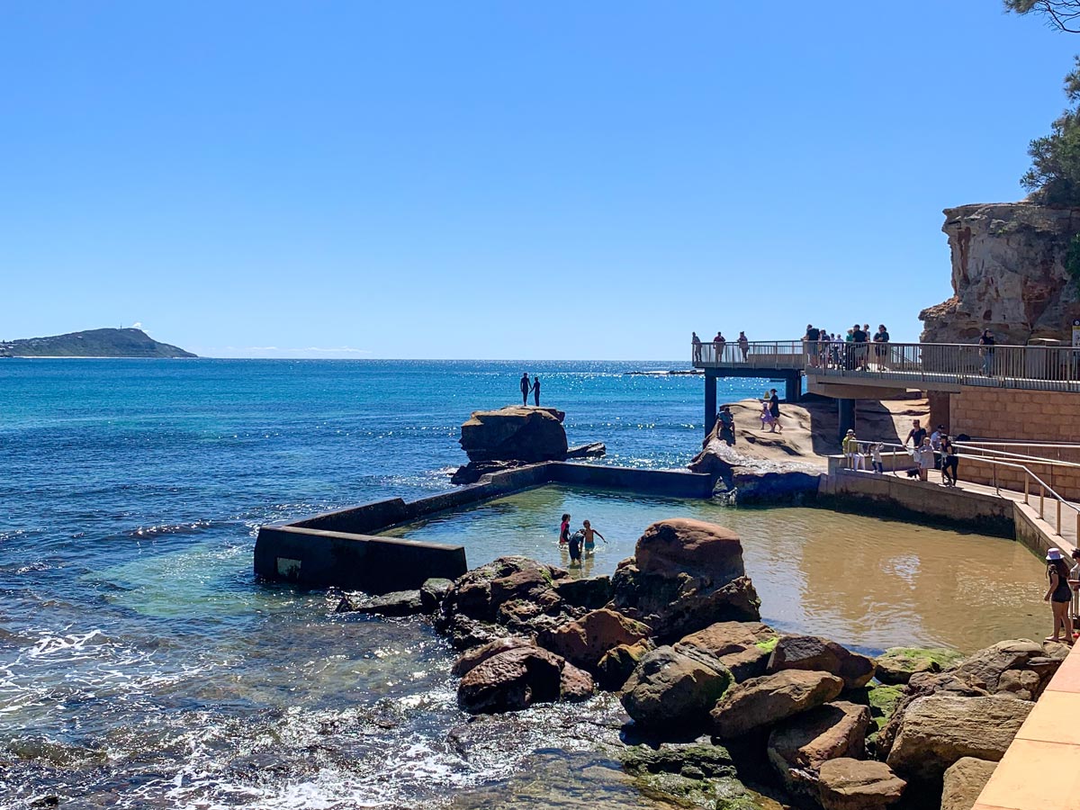 Families swimming in the rock pool at Terrigal Beach on the Central Coast