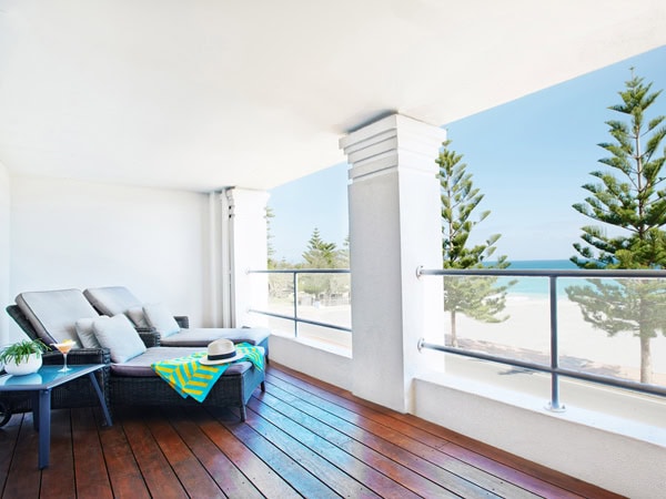 the beach view from the balcony at The Cottesloe Beach Hotel, Perth