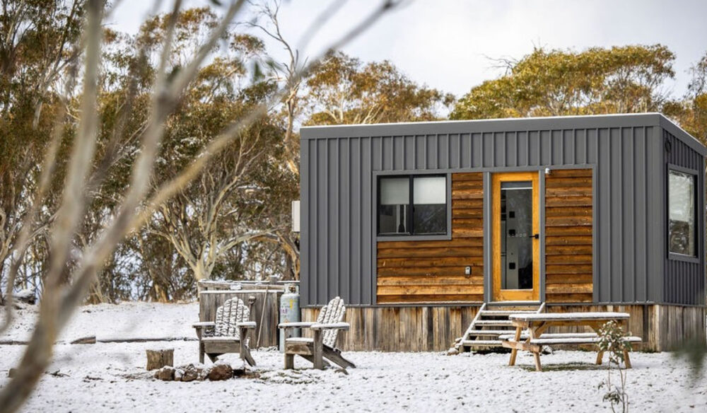 a tiny home in the snow at Big Yard Escapes, Jindabyne accommodation