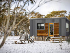 a tiny home in the snow at Big Yard Escapes, Jindabyne accommodation