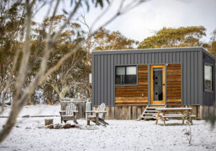 a tiny home in the snow at Big Yard Escapes, Jindabyne accommodation