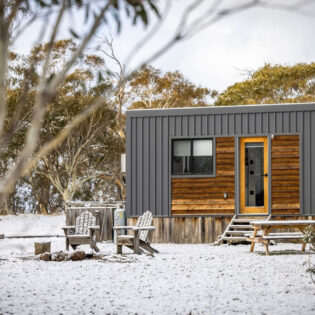a tiny home in the snow at Big Yard Escapes, Jindabyne accommodation