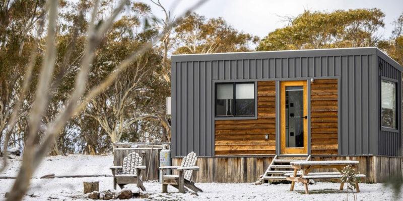 a tiny home in the snow at Big Yard Escapes, Jindabyne accommodation