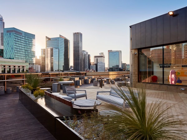 the city skyline as seen from the AGWA Rooftop bar, Perth