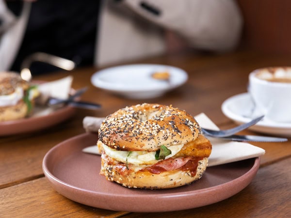 a close-up shot of bagel at Abacus Espresso, Perth