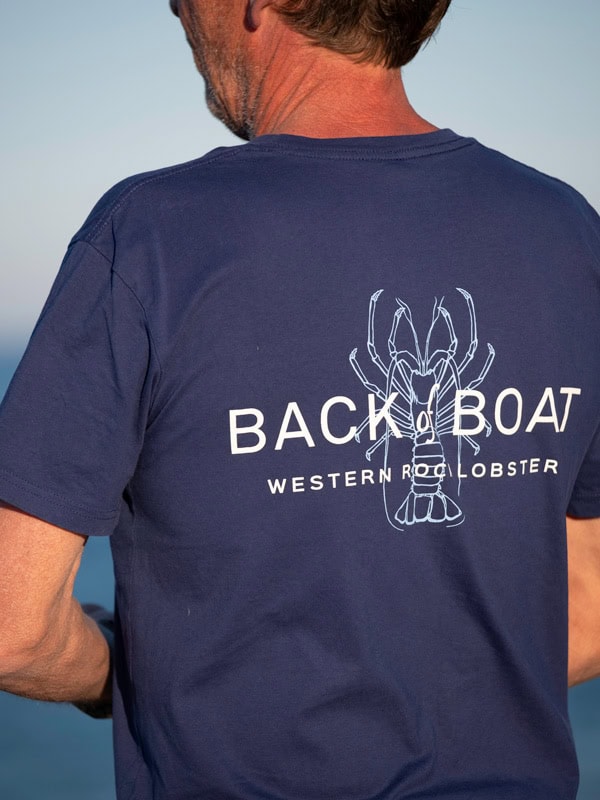 cray fisherman Jay Barrett wearing Back of Boat shirt