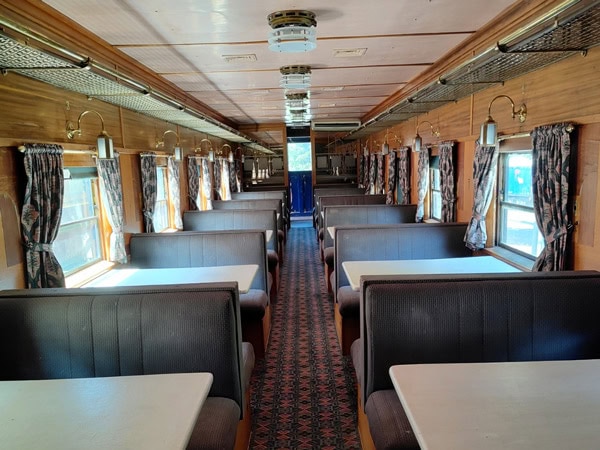 the dining inside a train at Canberra Railway Museum
