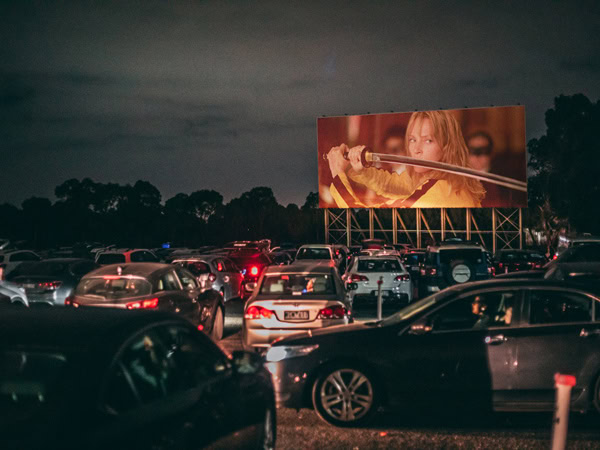 a fleet of cars at Coburg Drive-In, Melbourne, Vic