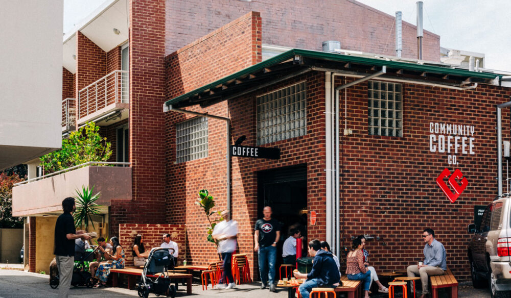 people sitting on al fresco chairs outside Community Coffee Co, Perth