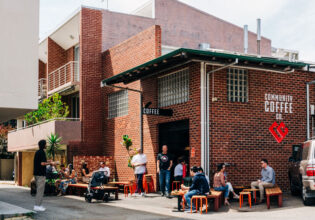 people sitting on al fresco chairs outside Community Coffee Co, Perth
