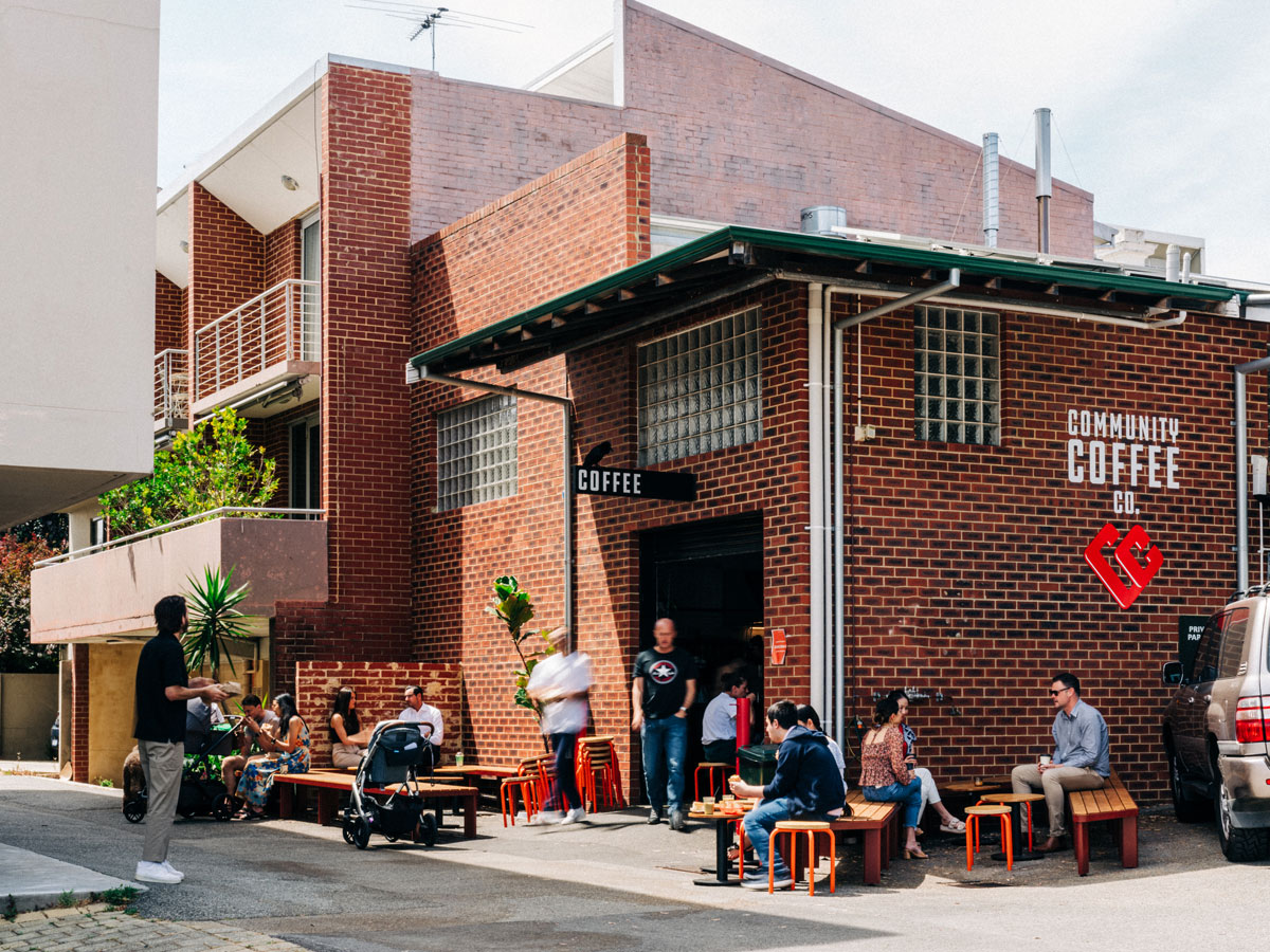 people sitting on al fresco chairs outside Community Coffee Co, Perth