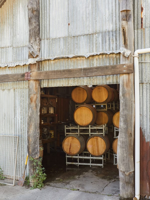 the barrels at Hanging Rock winery