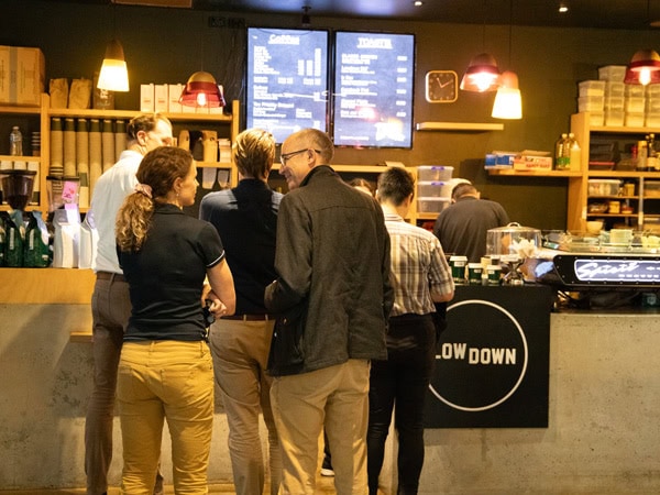 people lining up to order coffee inside Lowdown Espresso, Perth