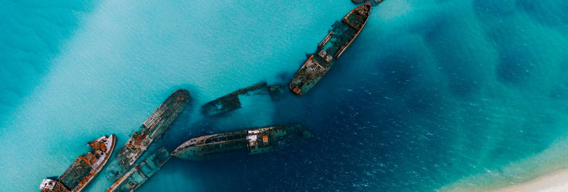 Tangalooma shipwrecks on Moreton Island aerial