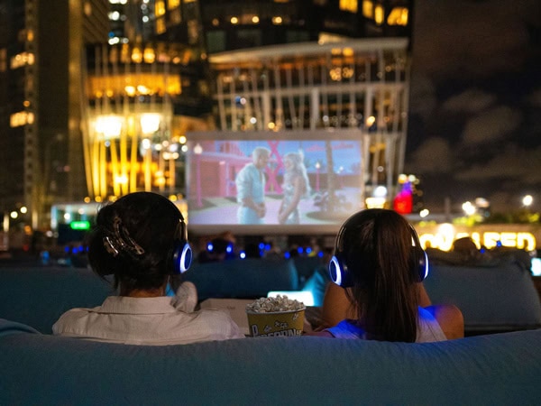 a couple enjoying a film showing at Mov'In Bed, Melbourne and Sydney