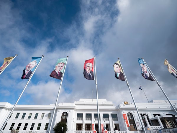 flag poles in front of the Museum of Australian Democracy, Canberra